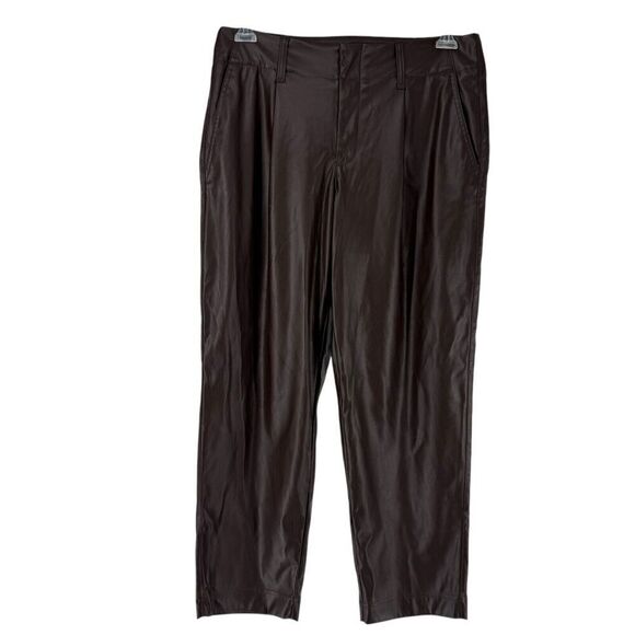 Chocolate Brown Faux Leather Pants Straight Leg Pleated High Rise 12 A New Day - Picture 1 of 11